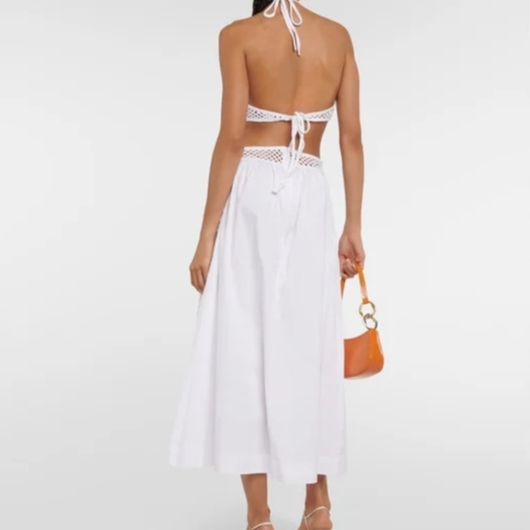 NWT STAUD Kaylee Crochet Bodice Halter Knit Midi Dress - Pansy White Beach Party - Picture 7 of 11